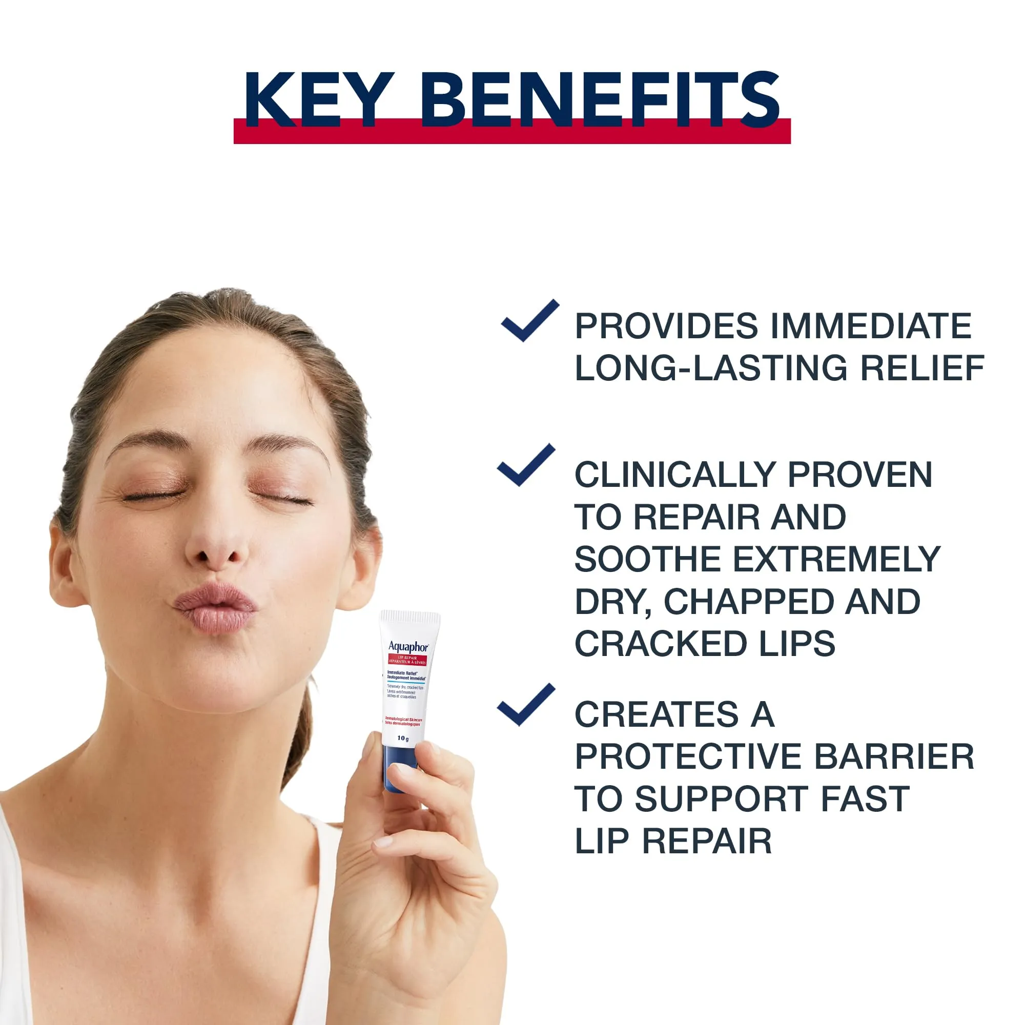 Aquaphor Lip Repair Lip Ointment for Extremely Dry, Chapped and Cracked Lips, Formulated with Panthenol and Vitamins C and E, Fragrance Free, Non Comedogenic Lip Balm, 10mL