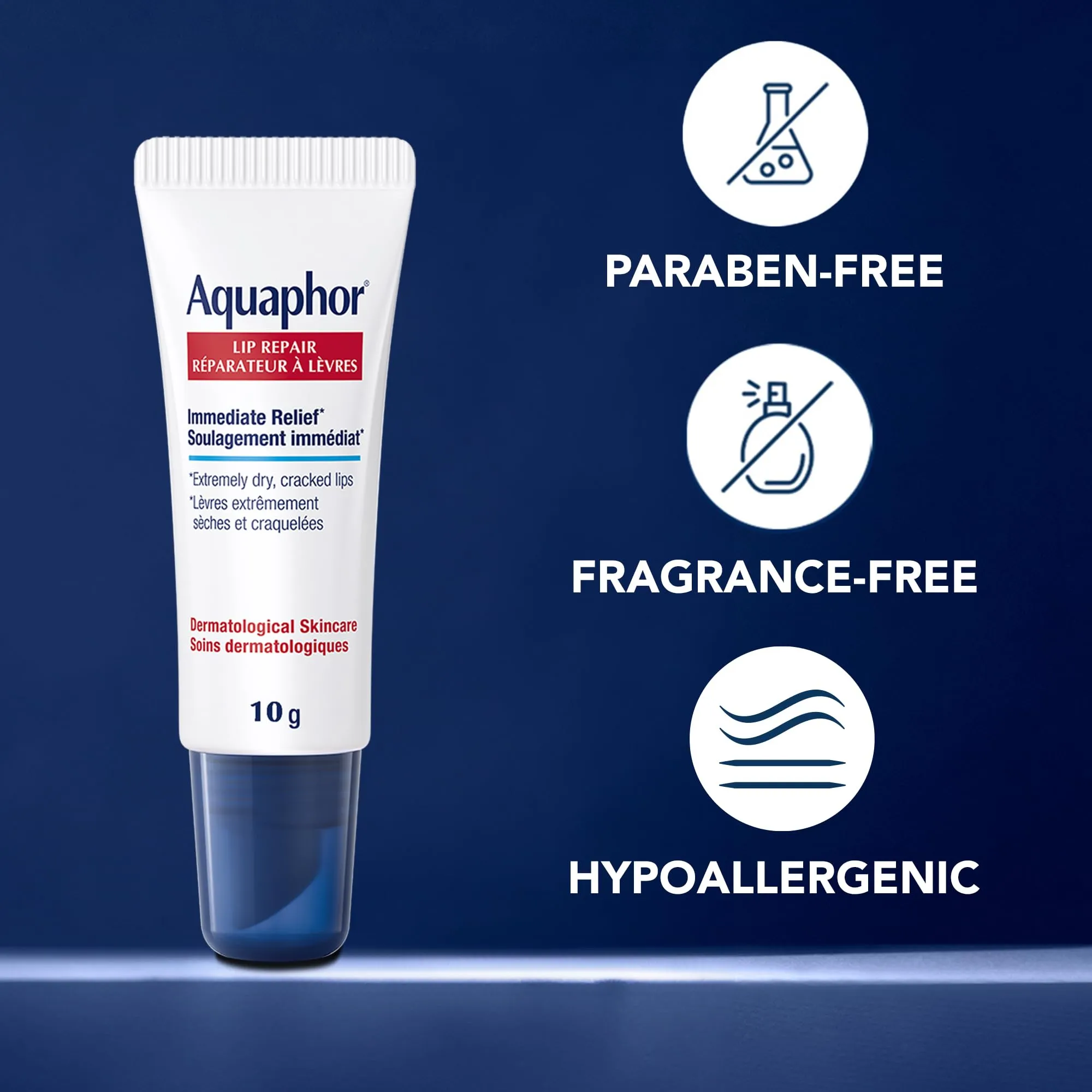 Aquaphor Lip Repair Lip Ointment for Extremely Dry, Chapped and Cracked Lips, Formulated with Panthenol and Vitamins C and E, Fragrance Free, Non Comedogenic Lip Balm, 10mL