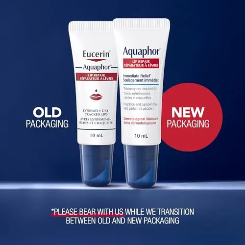 Aquaphor Lip Repair Lip Ointment for Extremely Dry, Chapped and Cracked Lips, Formulated with Panthenol and Vitamins C and E, Fragrance Free, Non Comedogenic Lip Balm, 10mL