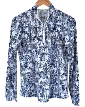 Cool Winter Navy Branch Print Quarter Zip Performance Top