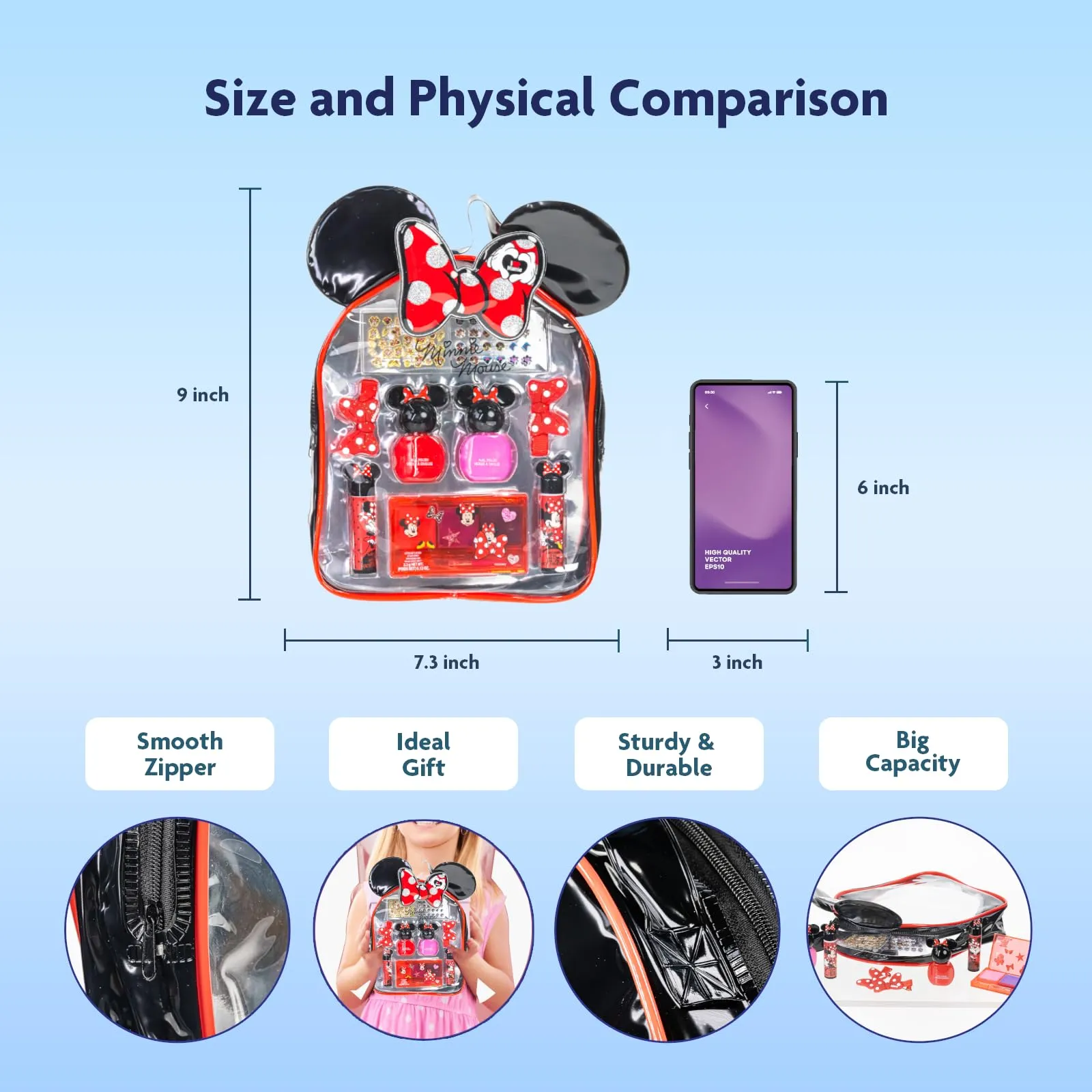 Disney Minnie Mouse - Townley Girl Cosmetic Makeup Gift Bag Set Includes Lip Gloss, Nail Polish & Hair Accessories for Kids Girls, Ages 3  Perfect for Parties, Sleepovers & Makeovers