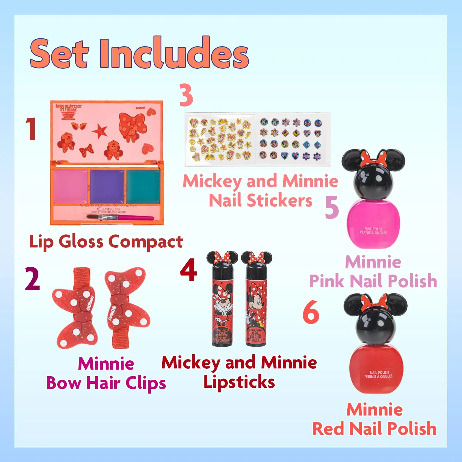 Disney Minnie Mouse - Townley Girl Cosmetic Makeup Gift Bag Set Includes Lip Gloss, Nail Polish & Hair Accessories for Kids Girls, Ages 3  Perfect for Parties, Sleepovers & Makeovers
