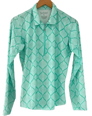 Light Summer Green Print Long Sleeve Performance Polo