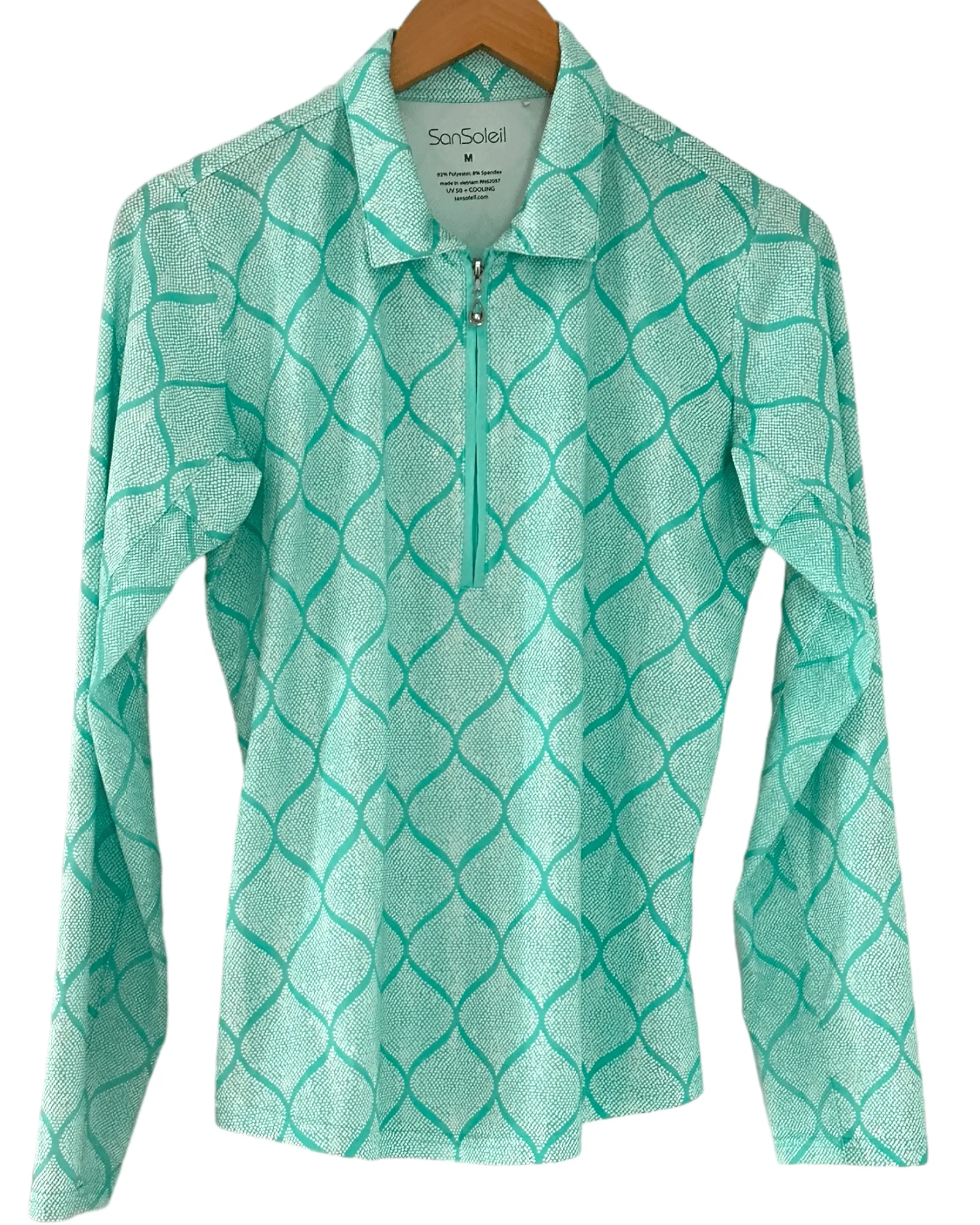 Light Summer Green Print Long Sleeve Performance Polo