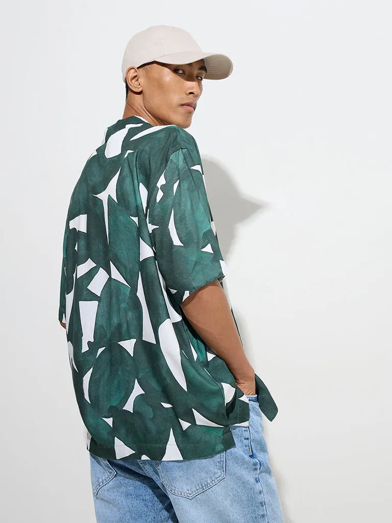 Nuon Green Abstract Design Relaxed-Fit Shirt