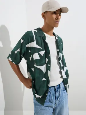 Nuon Green Abstract Design Relaxed-Fit Shirt