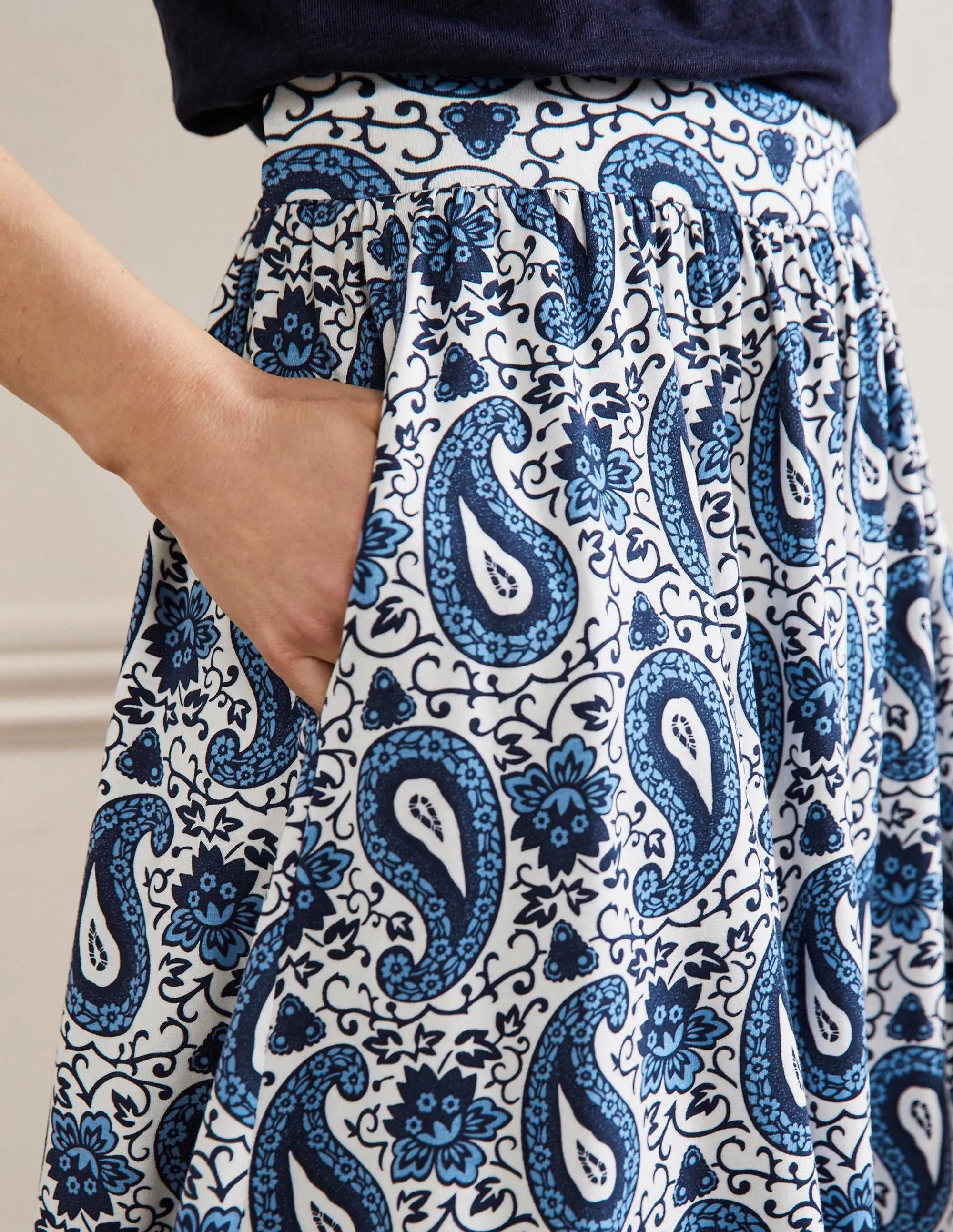 Pull On Jersey Mini Skirt-Hyacinth, Enchanting Paisley
