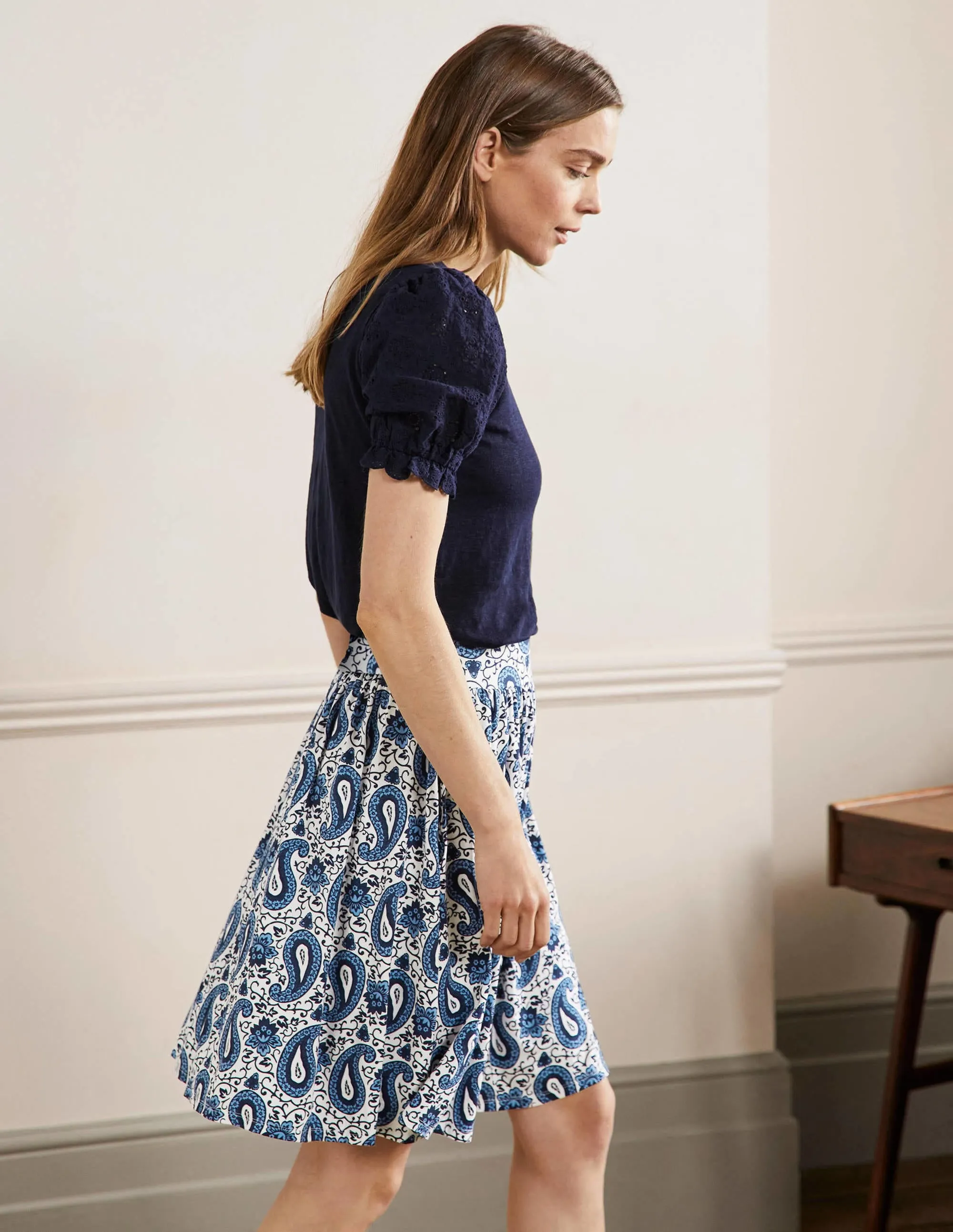 Pull On Jersey Mini Skirt-Hyacinth, Enchanting Paisley