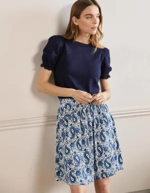 Pull On Jersey Mini Skirt-Hyacinth, Enchanting Paisley